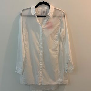 TAGS ON: Cabi Size Small White Button-up Blouse Tunic with Back Ruffle